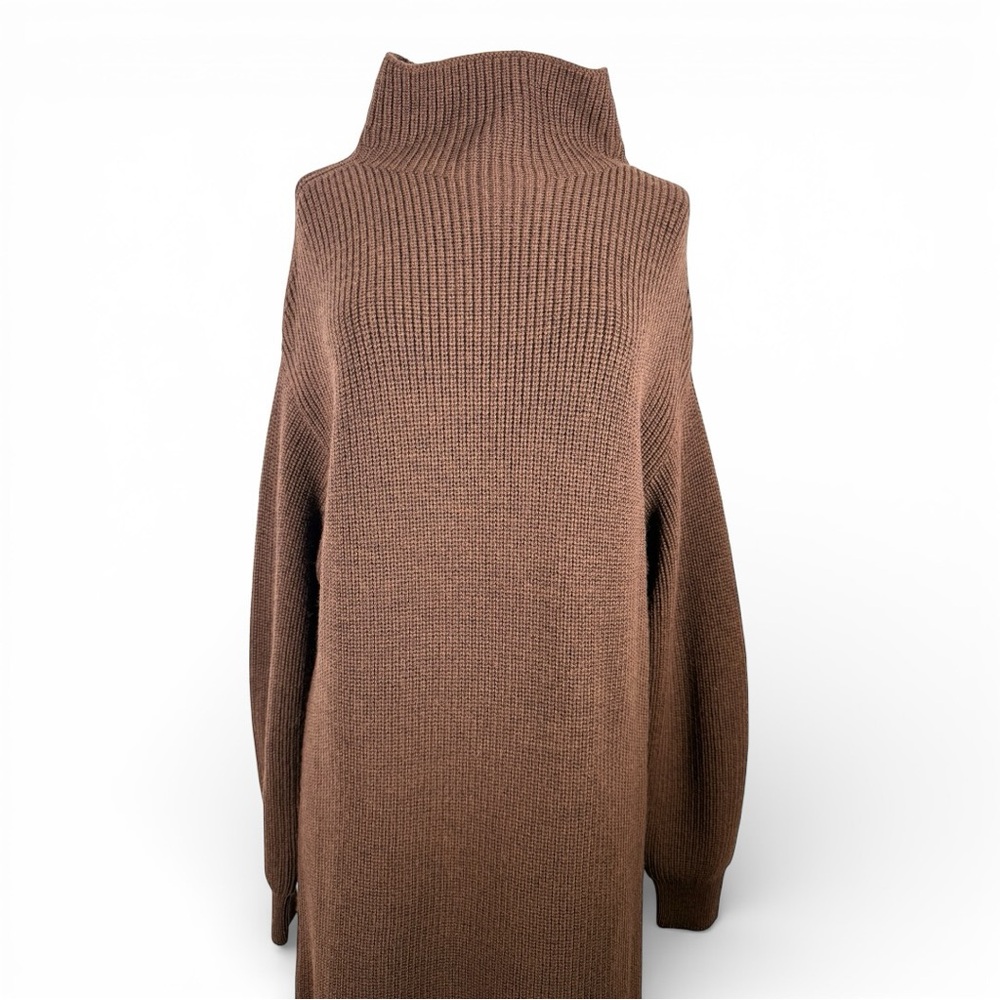 Kit and Ace Merino Wool Grace Sweater Dress Brown Mock Neck Ribbed NWT Small - Picture 7 of 9